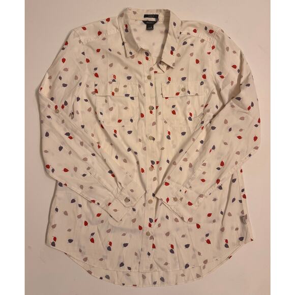 Women's Eddie Bauer Classic Fit Leaf Print Button Down Blouse Size M White/Multi - Picture 1 of 5